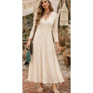 VINTAGE ALL THAT JAZZ 90s Cream Lace Corseted Maxi Dress Fairy Grunge Boho